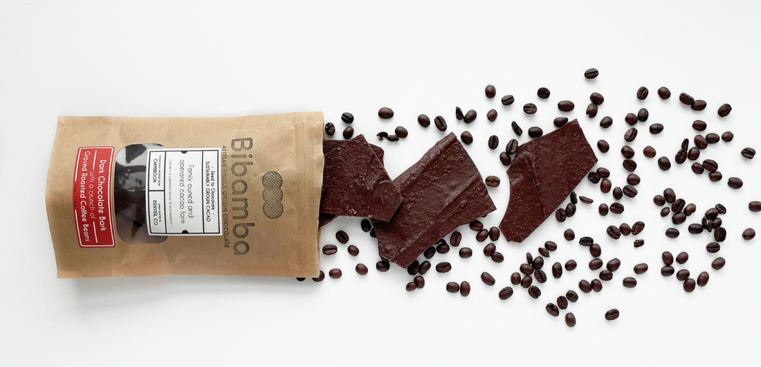 Single origin dark chocolate with high quality arabica coffee grounds