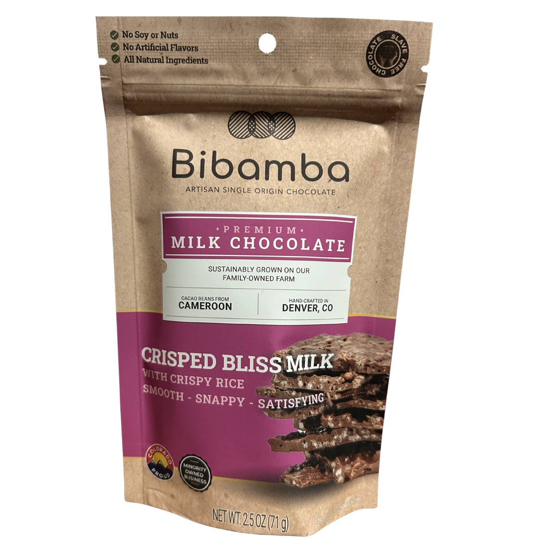 Bibamba Crisped Bliss - Milk Chocolate with Crispy Rice, 2.5 oz bag
