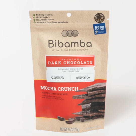 Bibamba Premium Dark Chocolate Mocha Crunch packaging on a white background