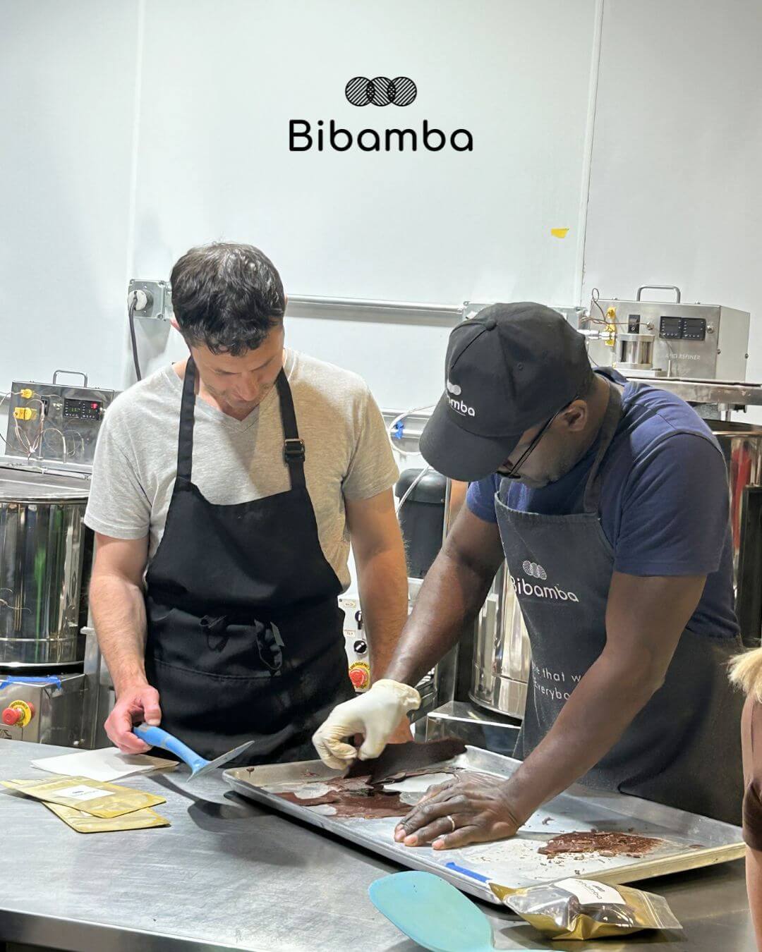 Patrick Tcheunou teaches how to make chocolate at Bibamba's bean-to-bar chocolate-making class