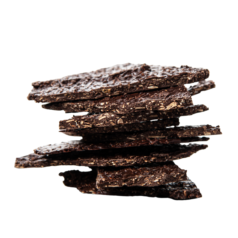 Dark chocolate bark with coconut crisps. The perfect crunch snack. Packed with antioxidants